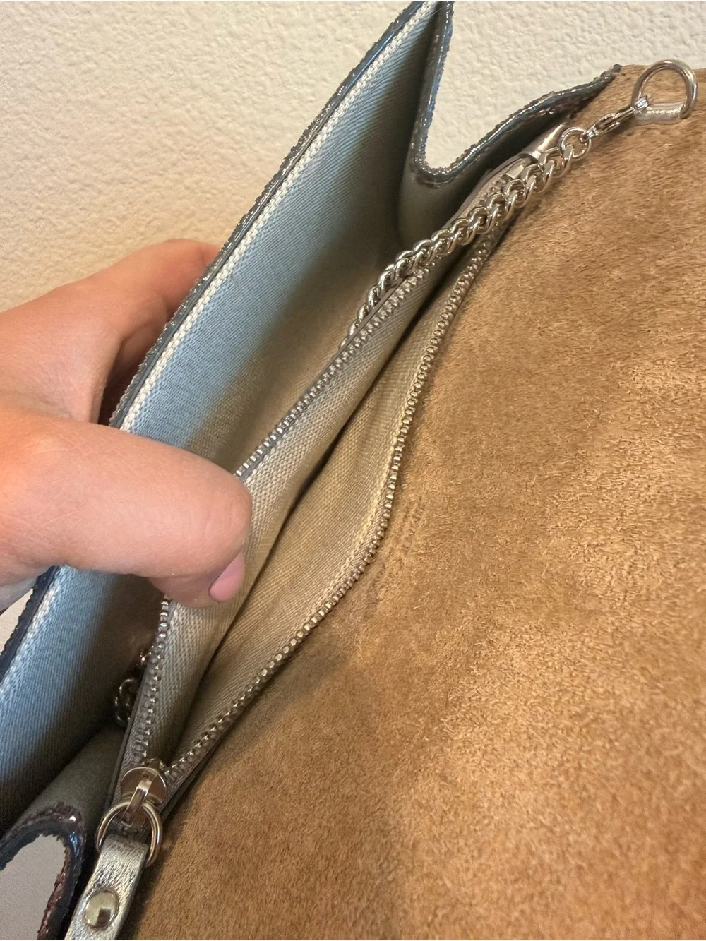 Jimmy Choo Emmie Clutch/ Crossbody Bag in Ballet Pink/ Silver/ Anthracite